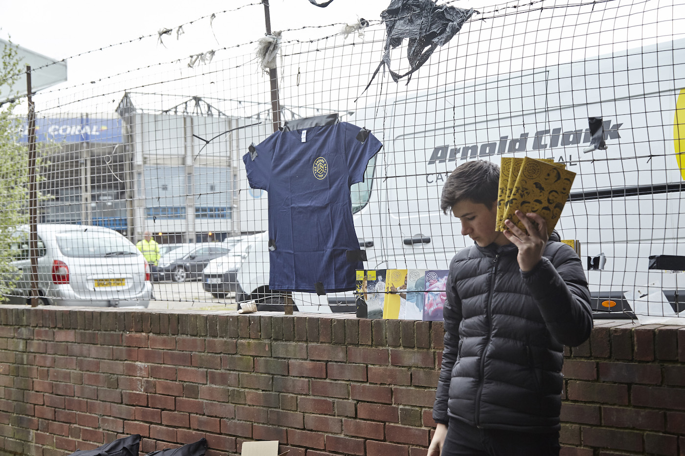 The Square Ball issues and merchandise on sale outside Elland Road.