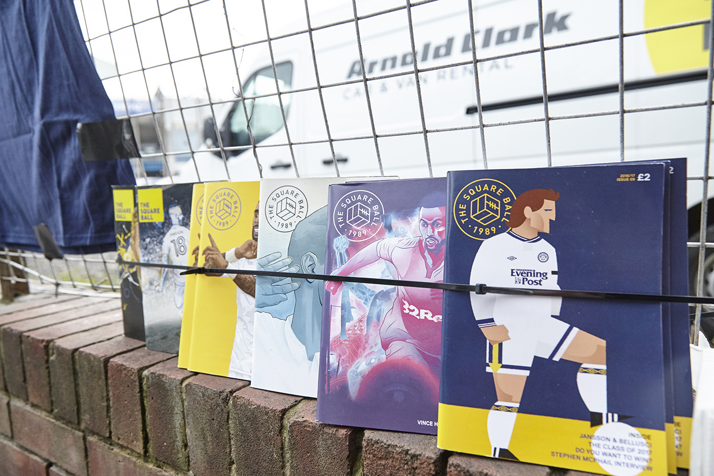 A row of The Square Ball issues on sale outside Elland Road.