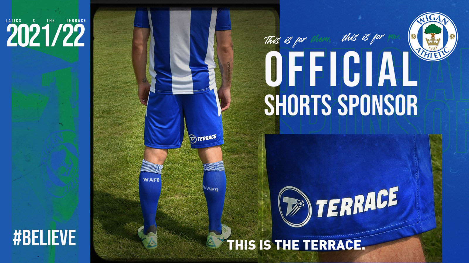 A promotional image announcing The Terrace's deal to become Wigan Athletic's shorts sponsor.